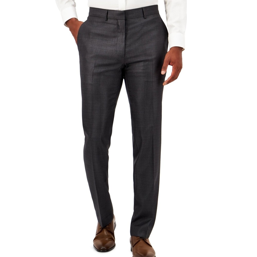 Kenneth Cole Reaction Men Suit Pants 34x30 Gun Metal Slim Fit Flex Tailored NWT